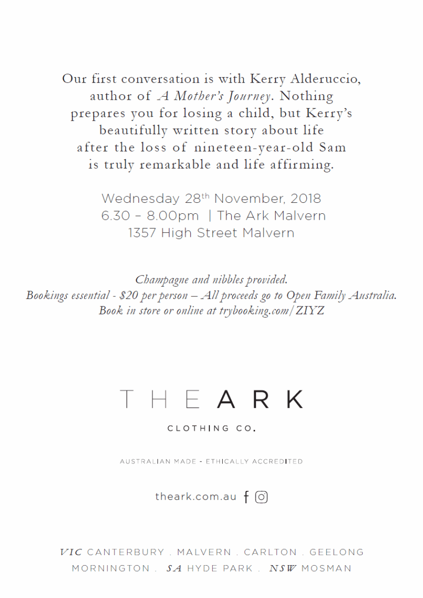 Invitation Details to Conversations Evening with Kerry Alderuccio